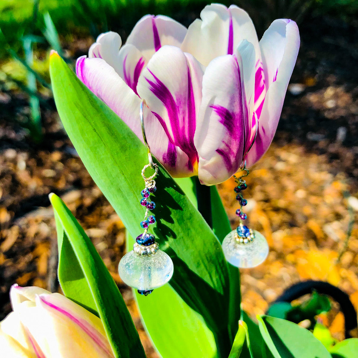 Clear Bubble Spheres & Hologram Seed Beads Earrings