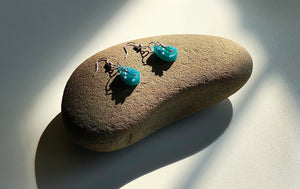 Blue Agate & Light Blue Epoxy Resin Tear Drop Earrings with Blue Hues of Glass Beads