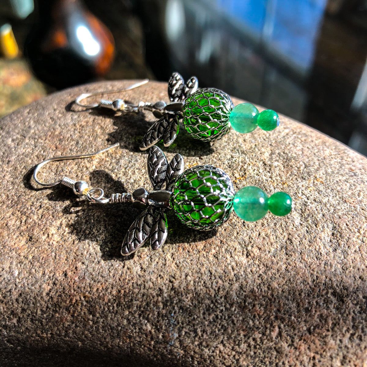 Green Bee Earrings