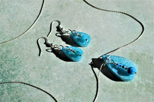 Blue Agate Stones Paired with Tear Drop Blue Resin Pendant Set