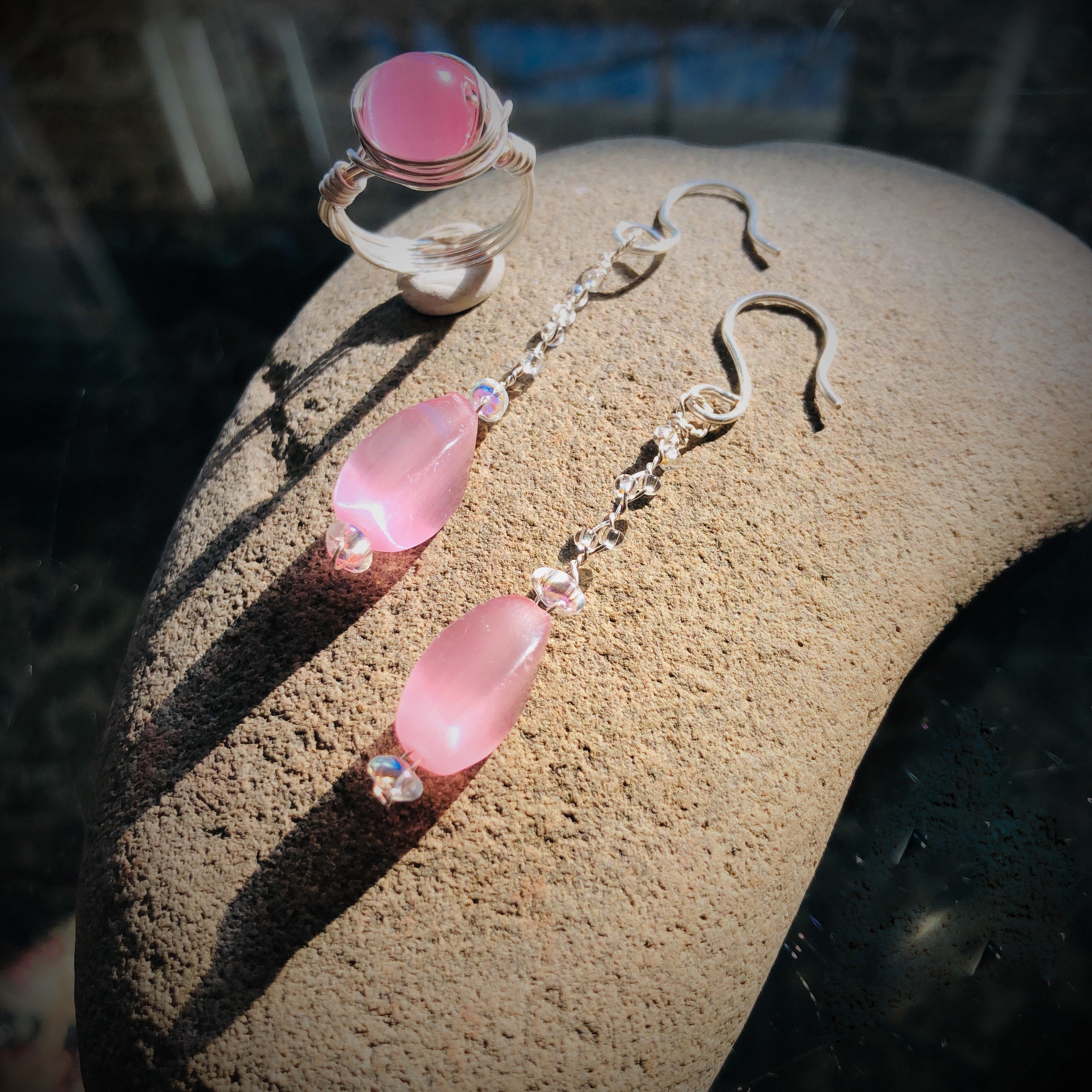 Pink Cat's Eye Glass Bead Set