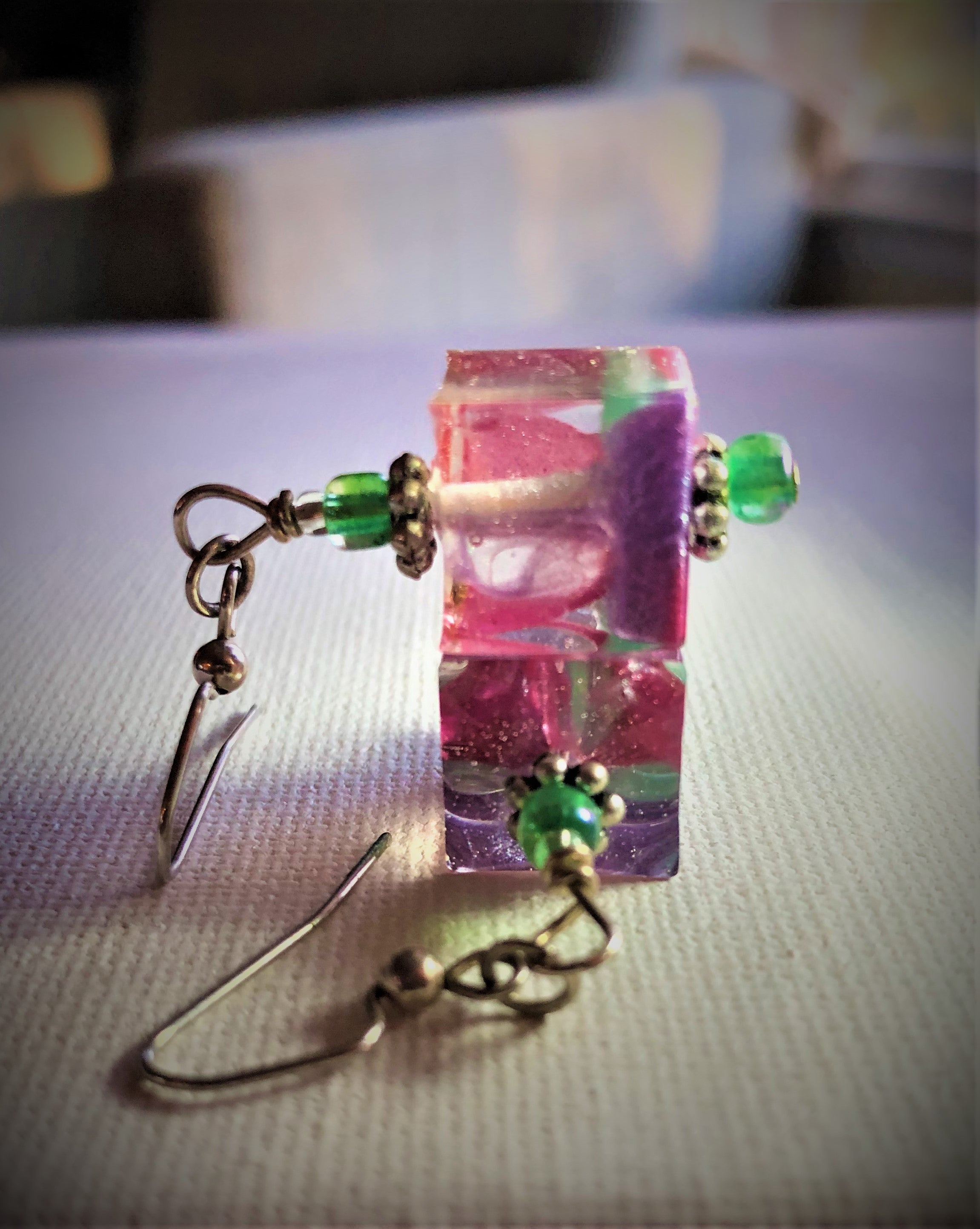 Hot Pink Resin Cubes with Lilac & Mint Green