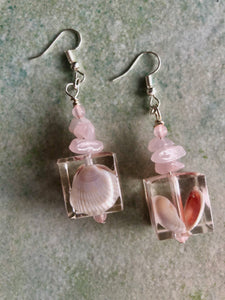 Shell Earrings with Rose Quartz Stones