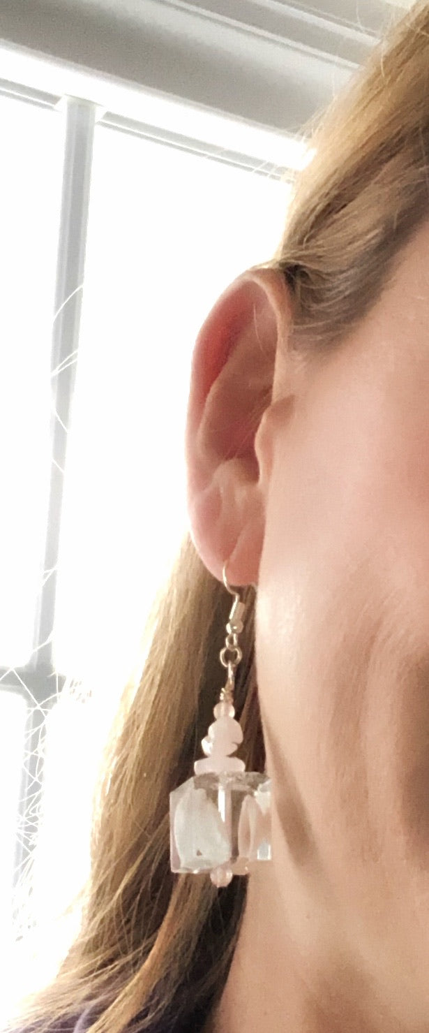 Shell Earrings with Rose Quartz Stones